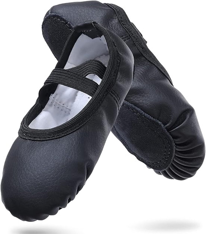 Women's Ballet Shoes – Ballet Shoes for Girls – Black – Soft PU Leather Dance Shoes with Non-Slip Sole – Suitable for Ballet, Yoga & Home Use – For 3