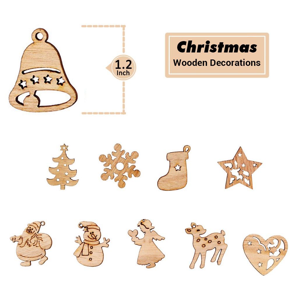 100Pcs Mix Wooden Christmas Tree Ornaments Mini Santa Claus Snowman Elk Snowflakes Christmas Tree Hanging Pendants โ image 5