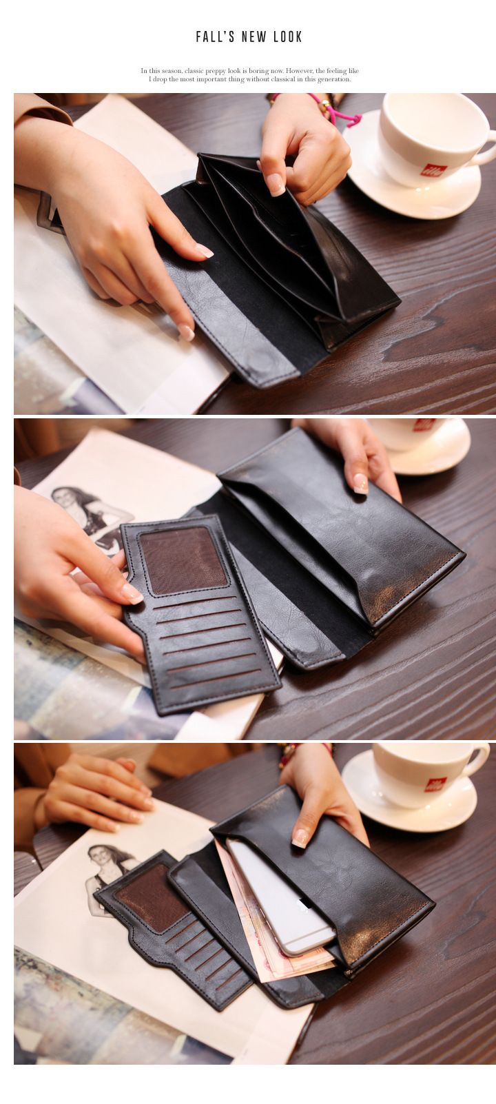 Silver Women's Genuine Leather Long Wallet - Slim Business Clutch with Snap Closure, Multi-Card Holder — image 5