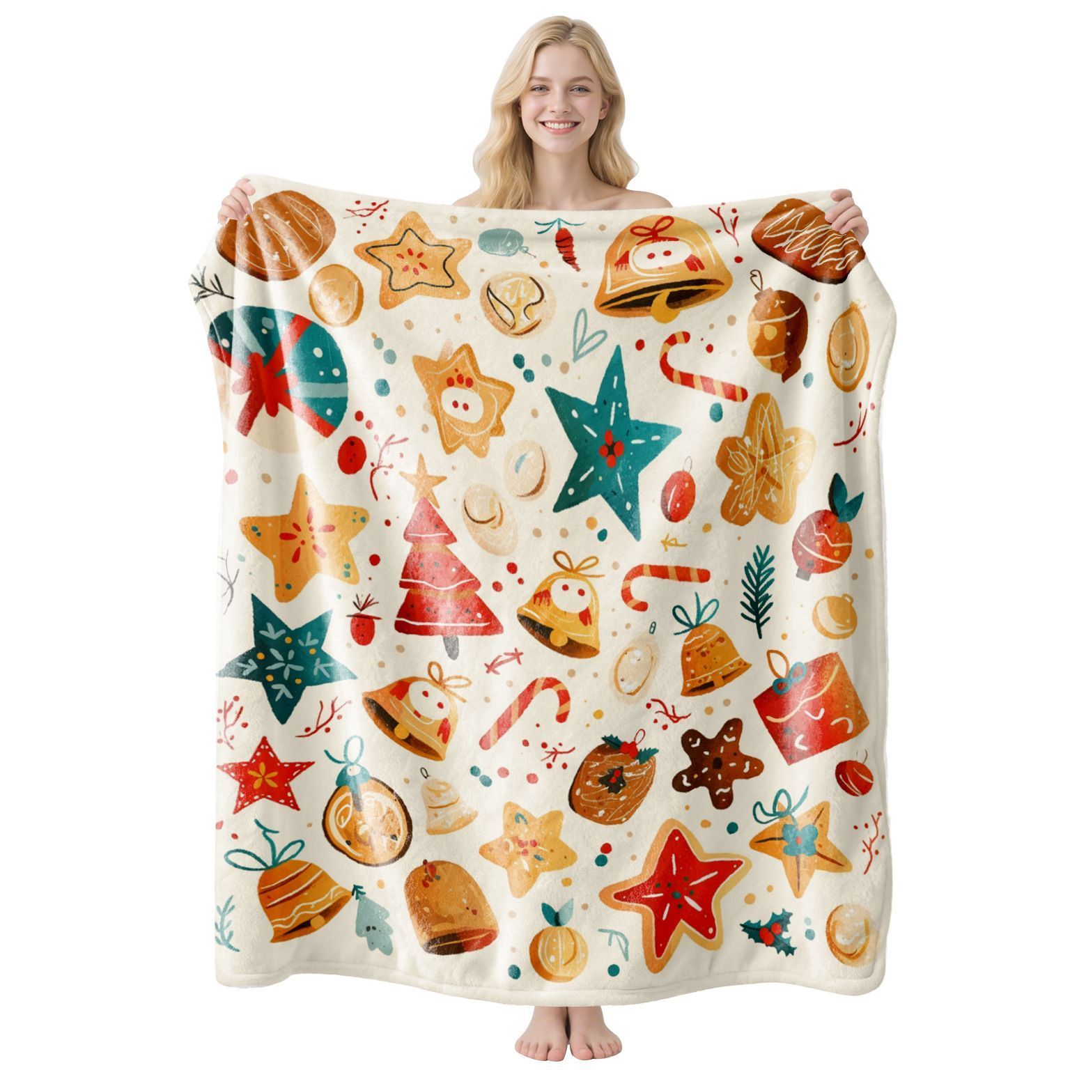 Plush Household Flannel Throw, Christmas & Halloween Decorative Nap Cover, Wonderful Holiday Gifting Option For Multiple Sofa‑Bed Usages, Style FLR‑206, Size