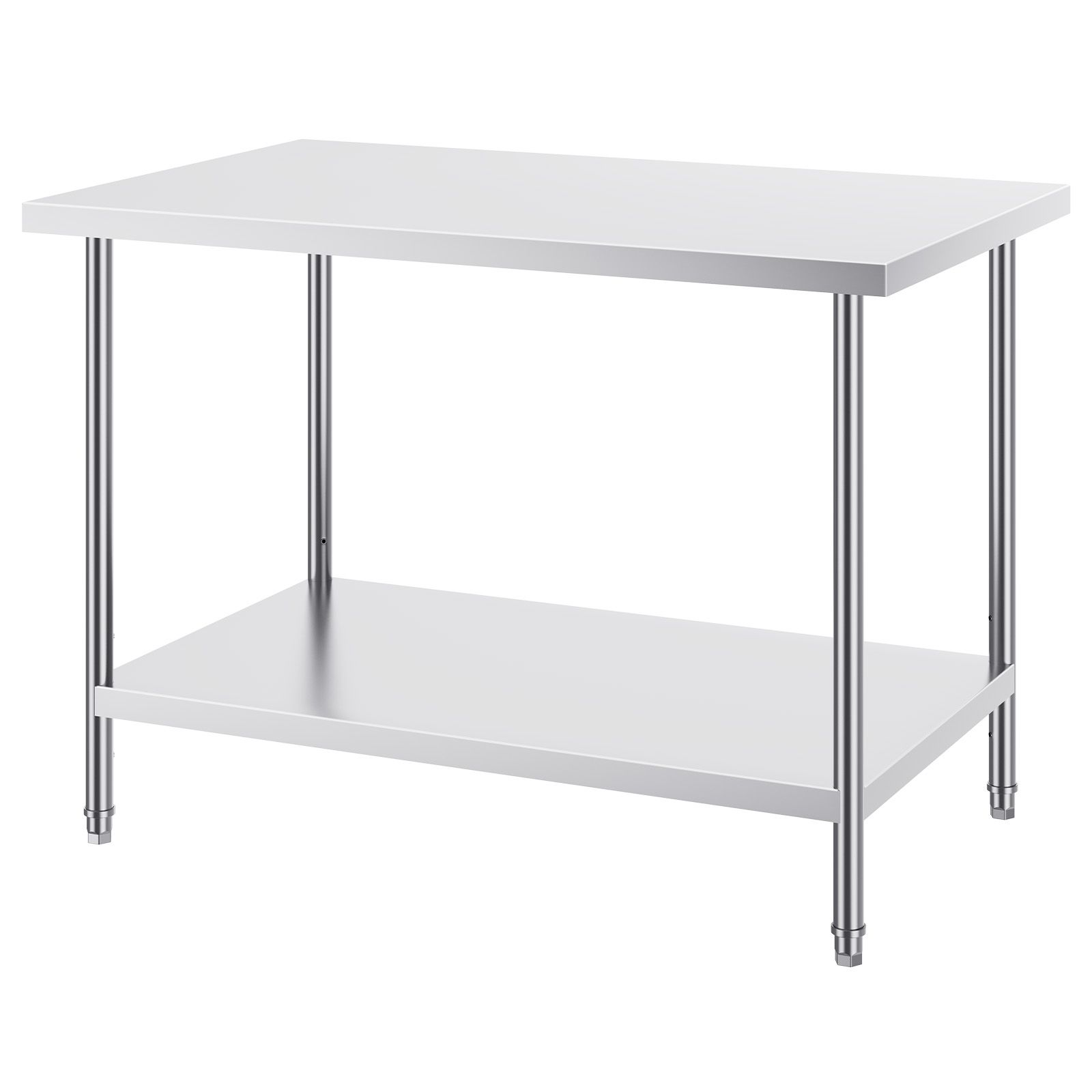 Stainless Steel Prep Table, 30 × 48 × 34 Inch, Heavy Duty Metal Worktable with 3 Adjustable Height Levels, Commercial Workstation for Kitchen Garage Restaurant