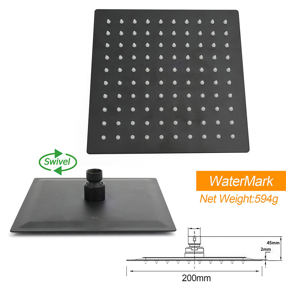Matt Black Square Twin Shower Set 8" Rain Head 3 Modes Handheld Silde Rail Arm + Mixer โ image 6