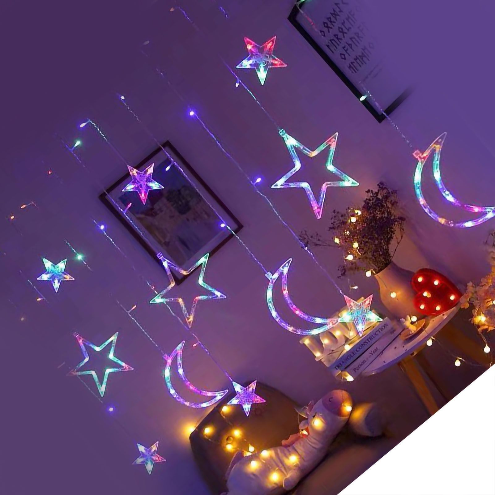 Star Moon Curtain String Lights LED Lamp Add Romantic Ambience Window Curtain Lights for Bedroom Living Room Shop Color — image 3