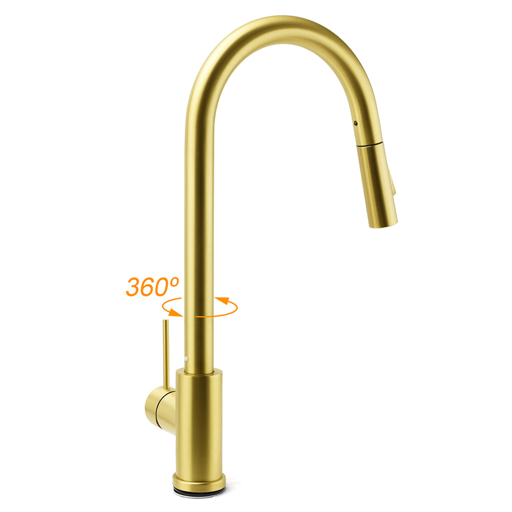 WELS Brushed Gold Pull Out Kitchen Sink Tap Basin Mixer Faucet 2 Modes Spout Set — image 3