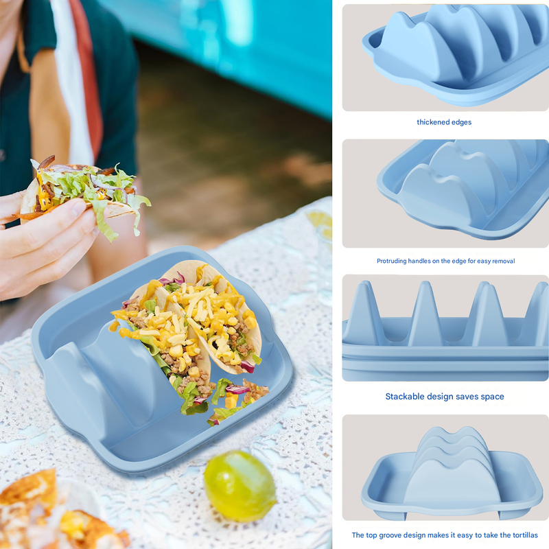 Pink Silicone Taco Holder Tray - Creative Non-Slip Corn Taco Serving Rack with 4 Compartments โ image 4