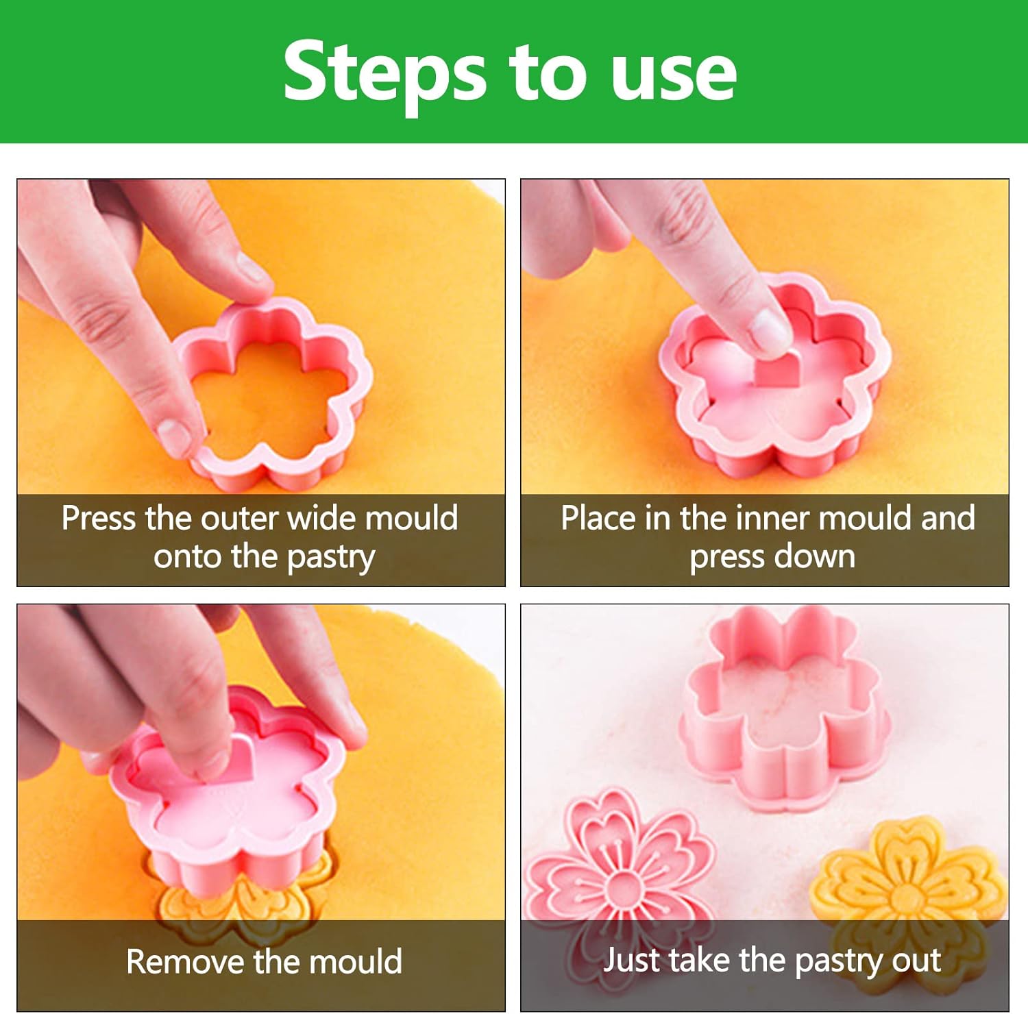 Set of 8 cookie cutters for kids, 3D cookie cutter, flower shape, cookie shape, DIY, baking cakes, tool, fondant, cake, baking — image 5