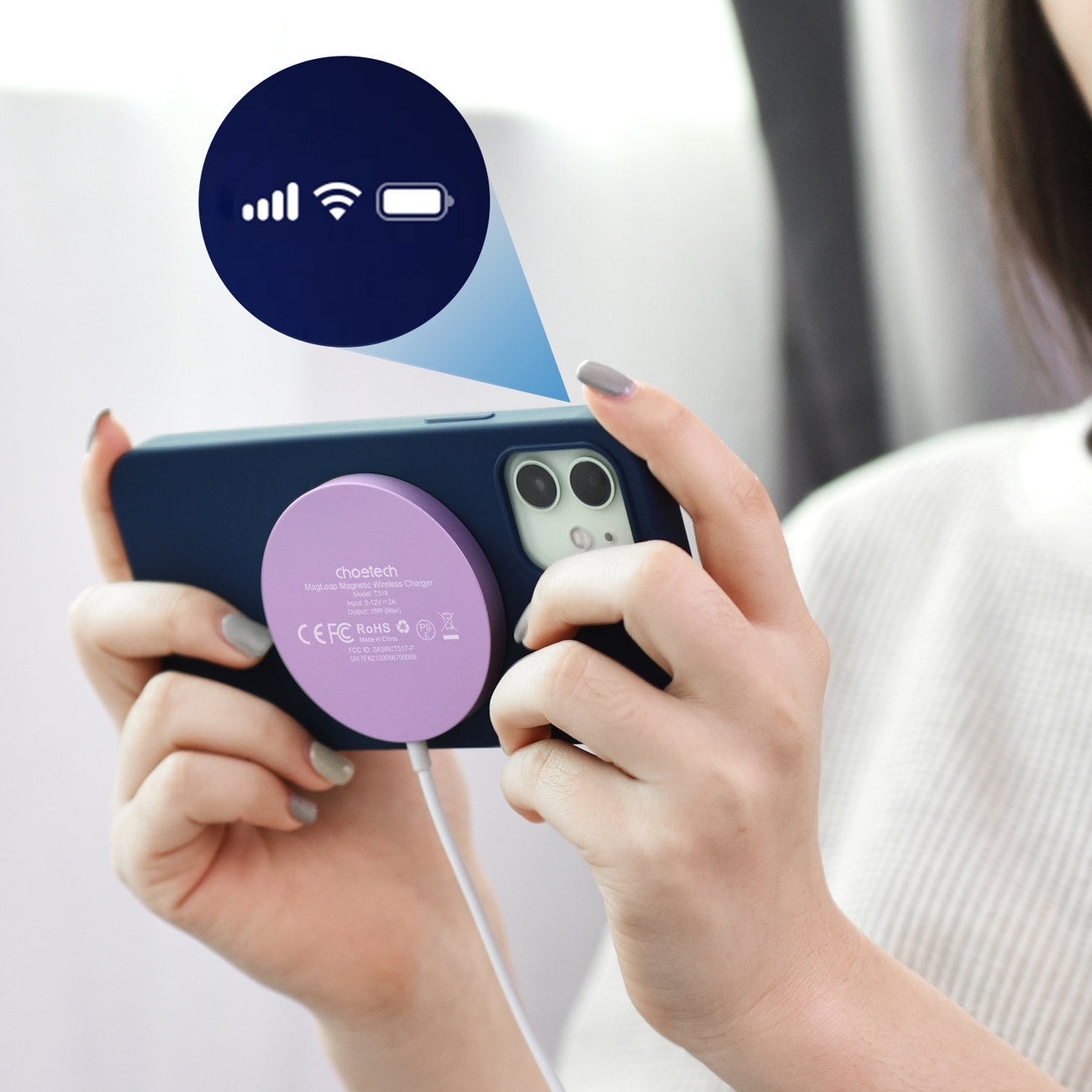 CHOETECH T518-PK Magnetic Wireless Charger for all Qi Cell Phone & iPhones 12/13/14/15 (Pink) — image 4
