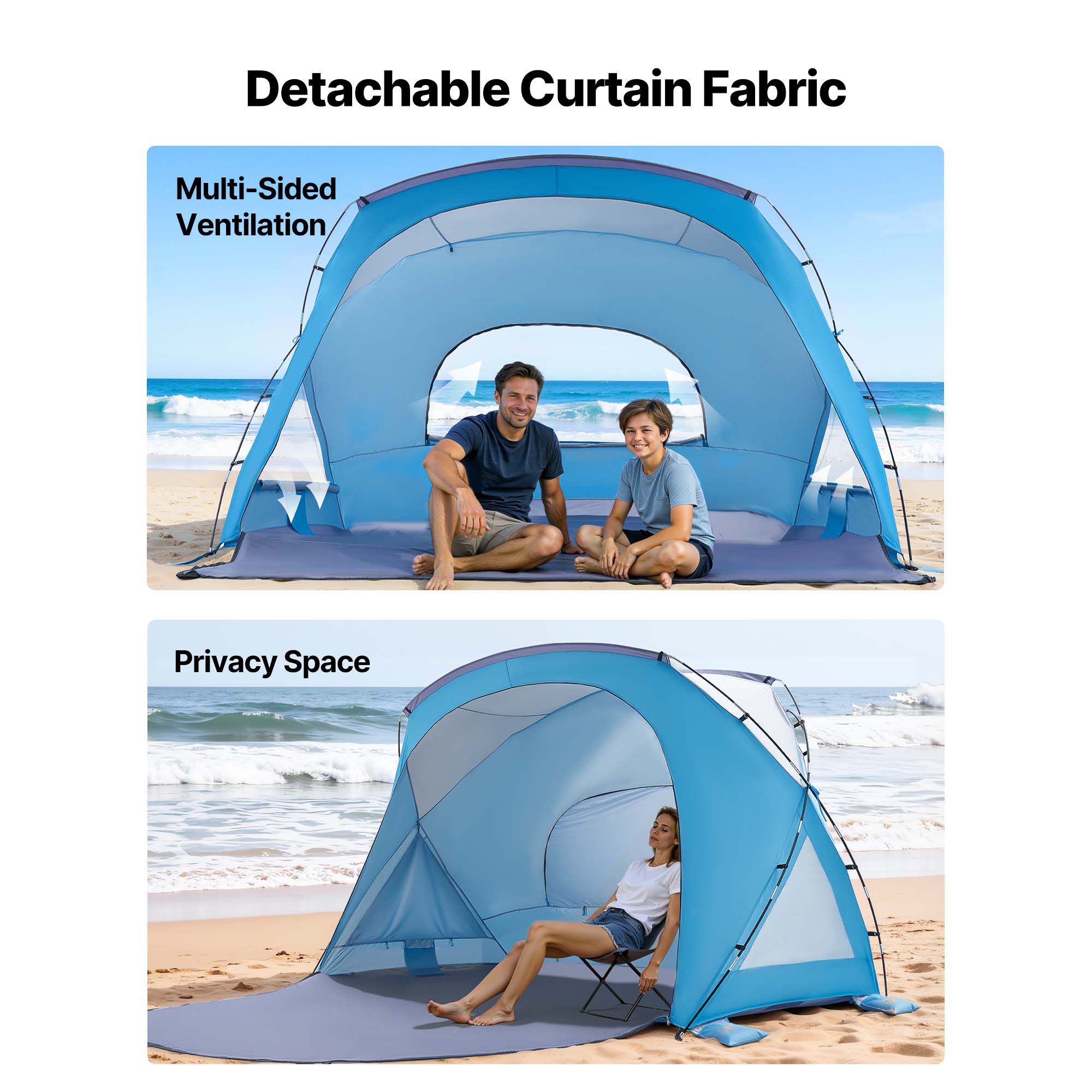 Beach Tent Sun Shelter for 6 Person, UPF 50+ Protection, Portable Sun Shade Canopy with Carrying Bag & Sand Pockets, Lightweight and Easy Setup Beach Umbrella — image 5