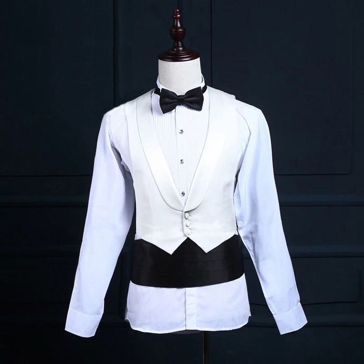 Mute Sauce Men Waistcoat Bow Tie Pocket Square Set Waist seal red only 80-100cm โ image 3