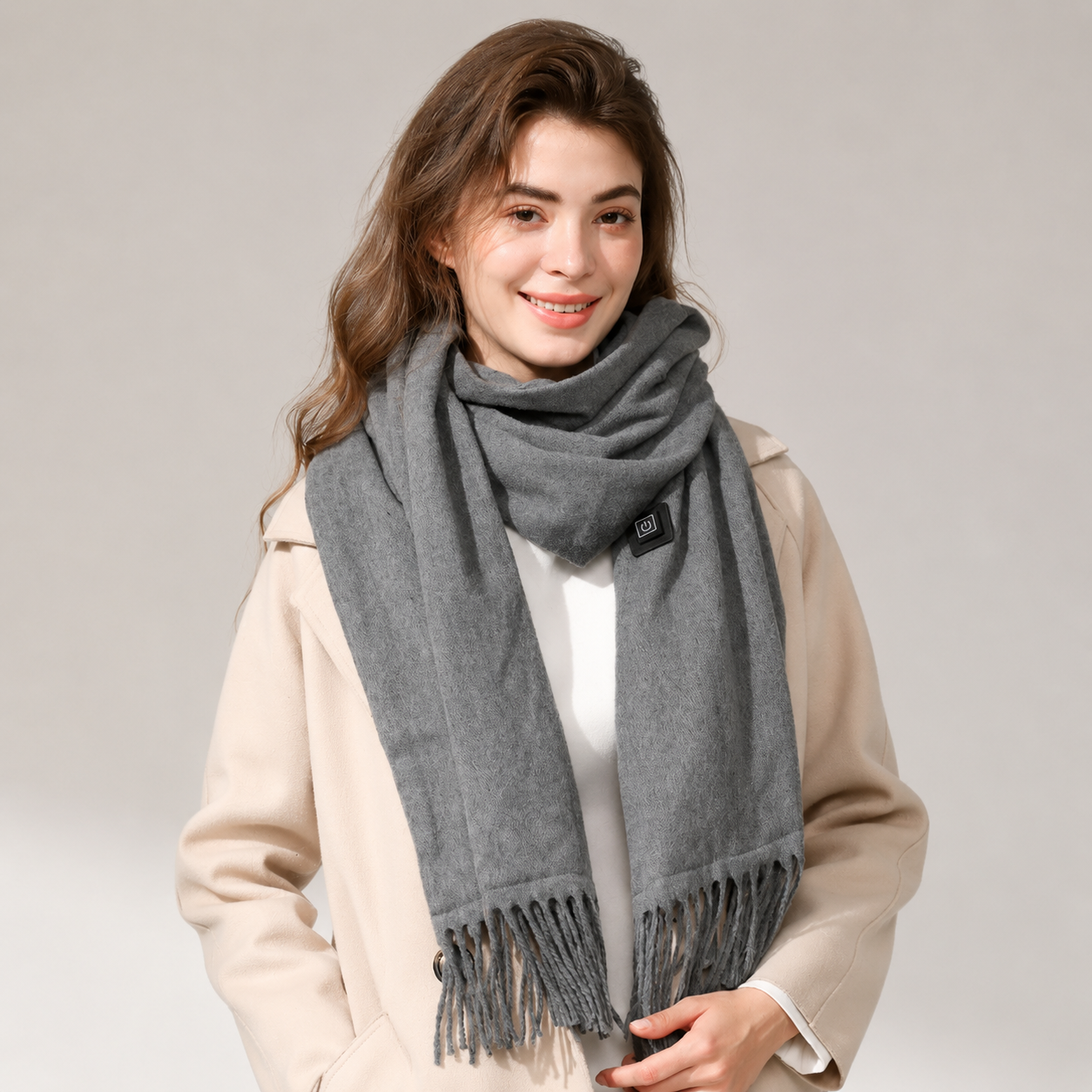 Gray USB Heated Scarf Electric Heating Winter Scarf Smart Temperature Control Warm Thermal Neck Warmer USB Powered Heated Scarf for Women Men — image 3
