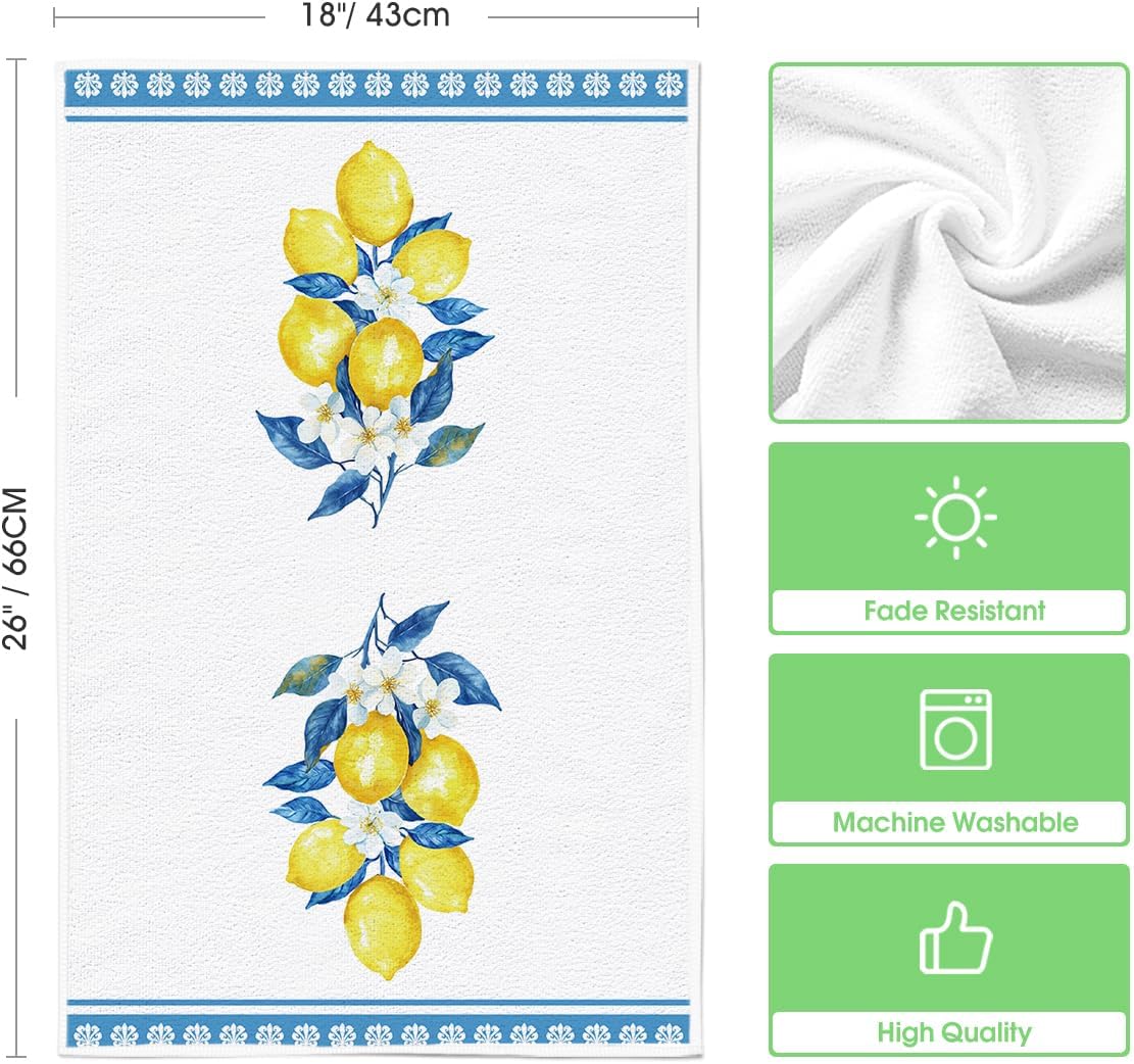 Lemon Flowers Floral Summer Kitchen Towels Dish Towels, 18 × 26 Inch Seasonal Decoration Hand Towels Set of 2 — image 6