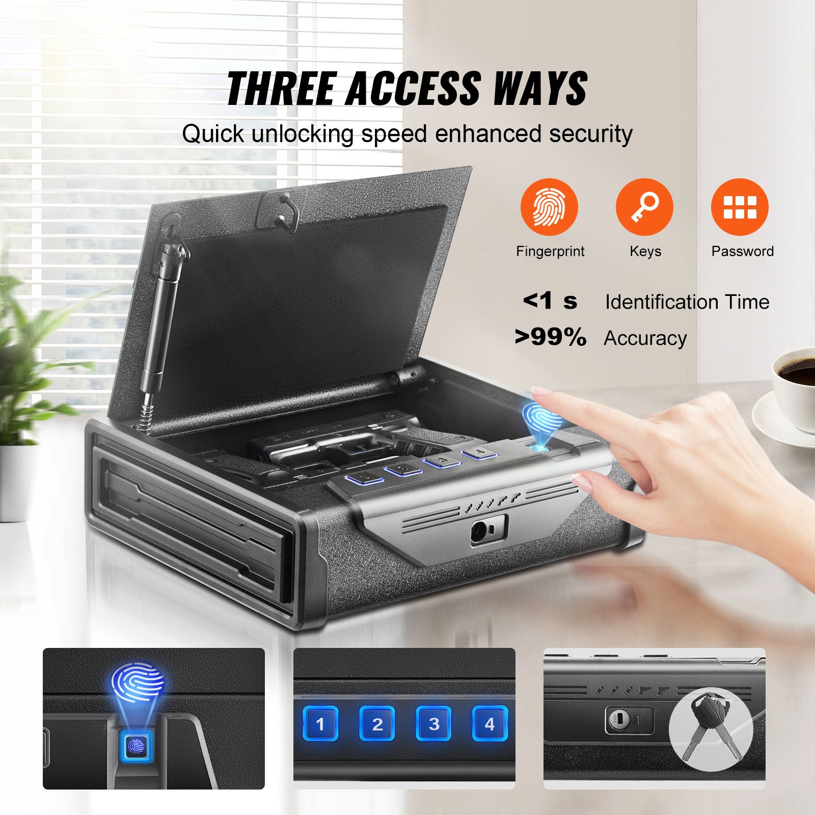 Gun Safe for Pistols Biometric Gun Safe with 3 Access Ways for 2 Pistols โ image 2