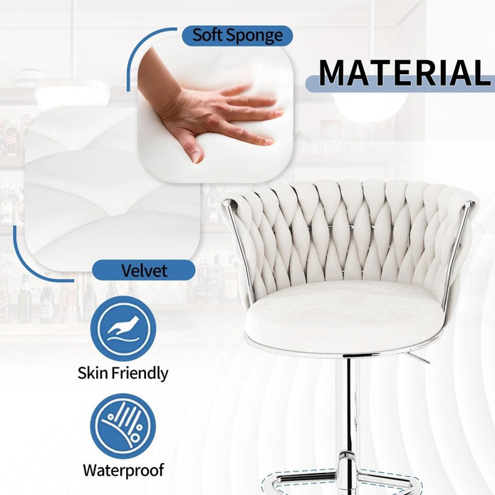 SERENITà Modern Silver Swivel Upholstered Velvet Adjustable Height Counter Stool with Metal Frame White (Set of 2) — image 4