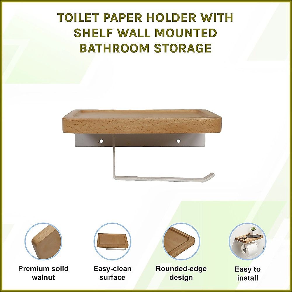 Toilet Paper Holder with Shelf Wall Mounted Bathroom Storage — image 6
