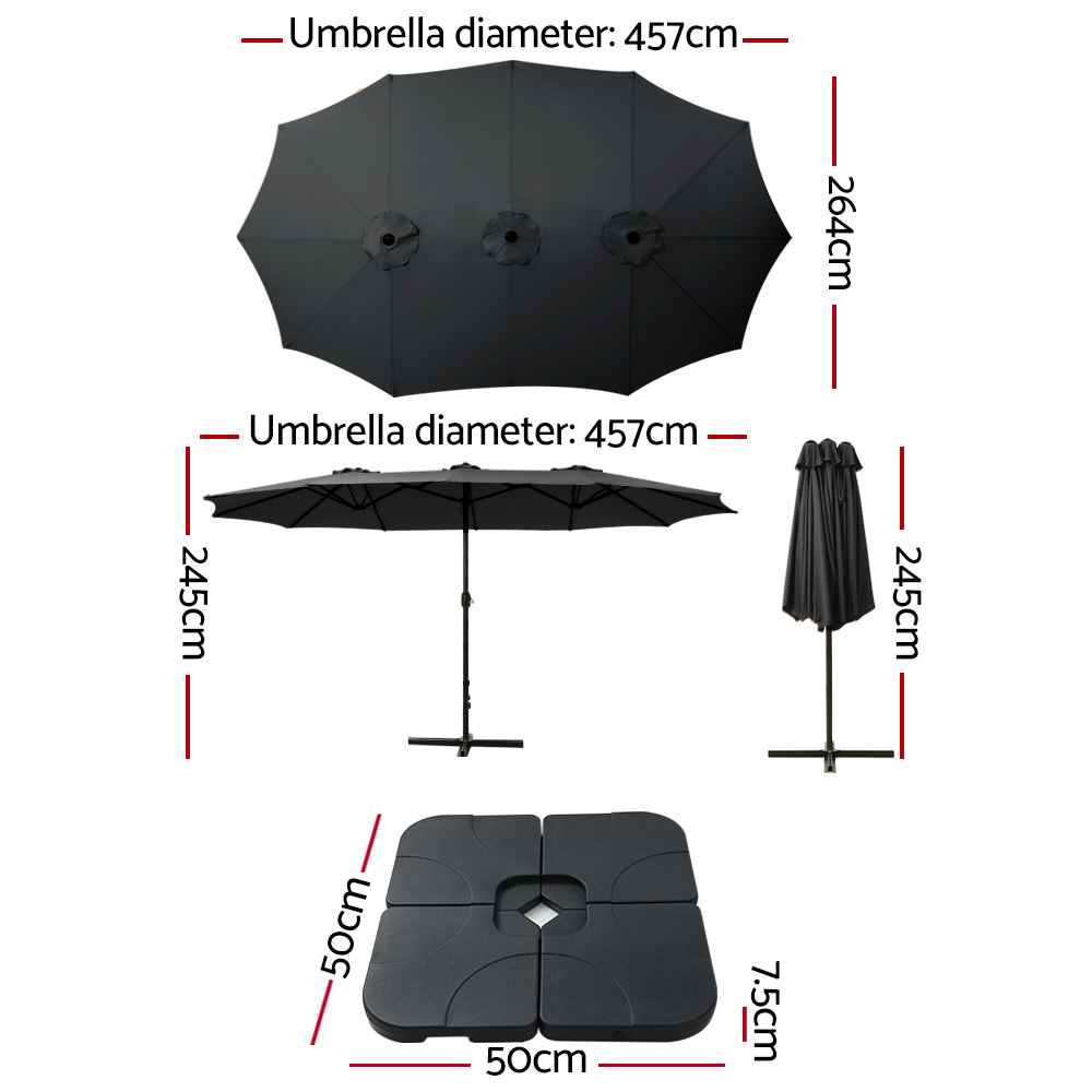 Instahut 4.57m Outdoor Umbrella w/Base Stand Beach Pole Garden Tilt Black — image 2