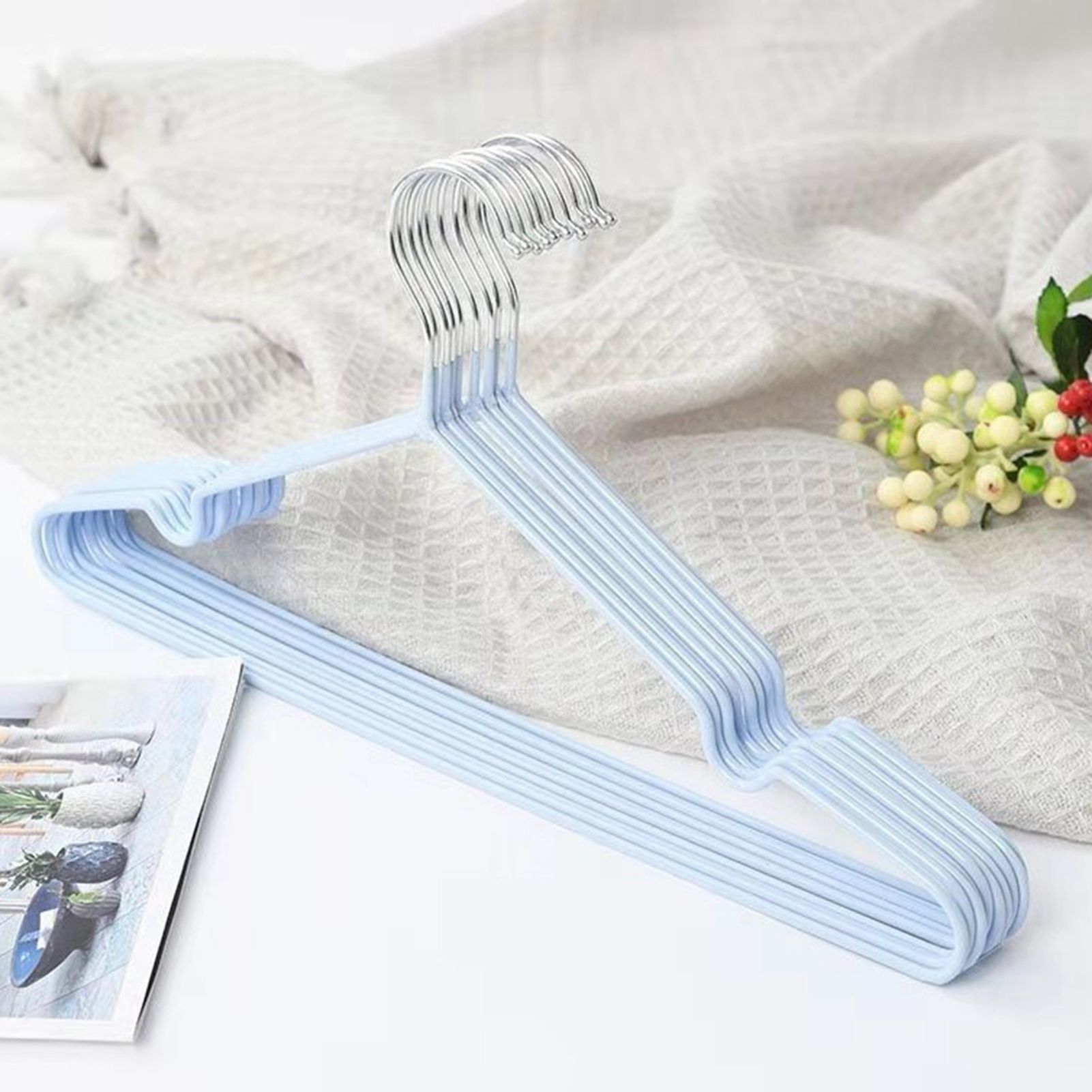 10PCS 40cm Coat Clothes Hanger Stainless Steel Drying Clothes Rack Laundry Rack for DormitoryBlue — image 2