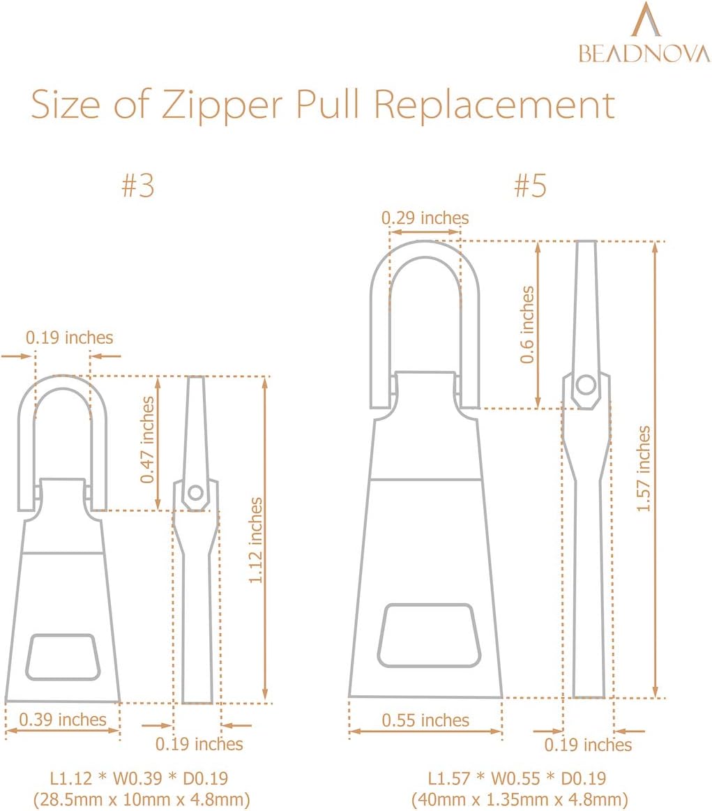 Zipper Pull Replacement Repair Metal Zipper Pull Tab for Luggage Suitcase Backpack Jacket Bags Coat Boots (Gun Black and Silver Color Assorted, Size 3 and 5, 8 — image 2