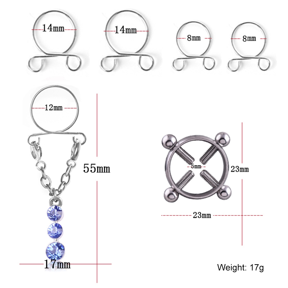 Fashion Water Drop Screw Non Pierced Nipple Ring Set Nipple Ring Body Jewelry (Blue) — image 2