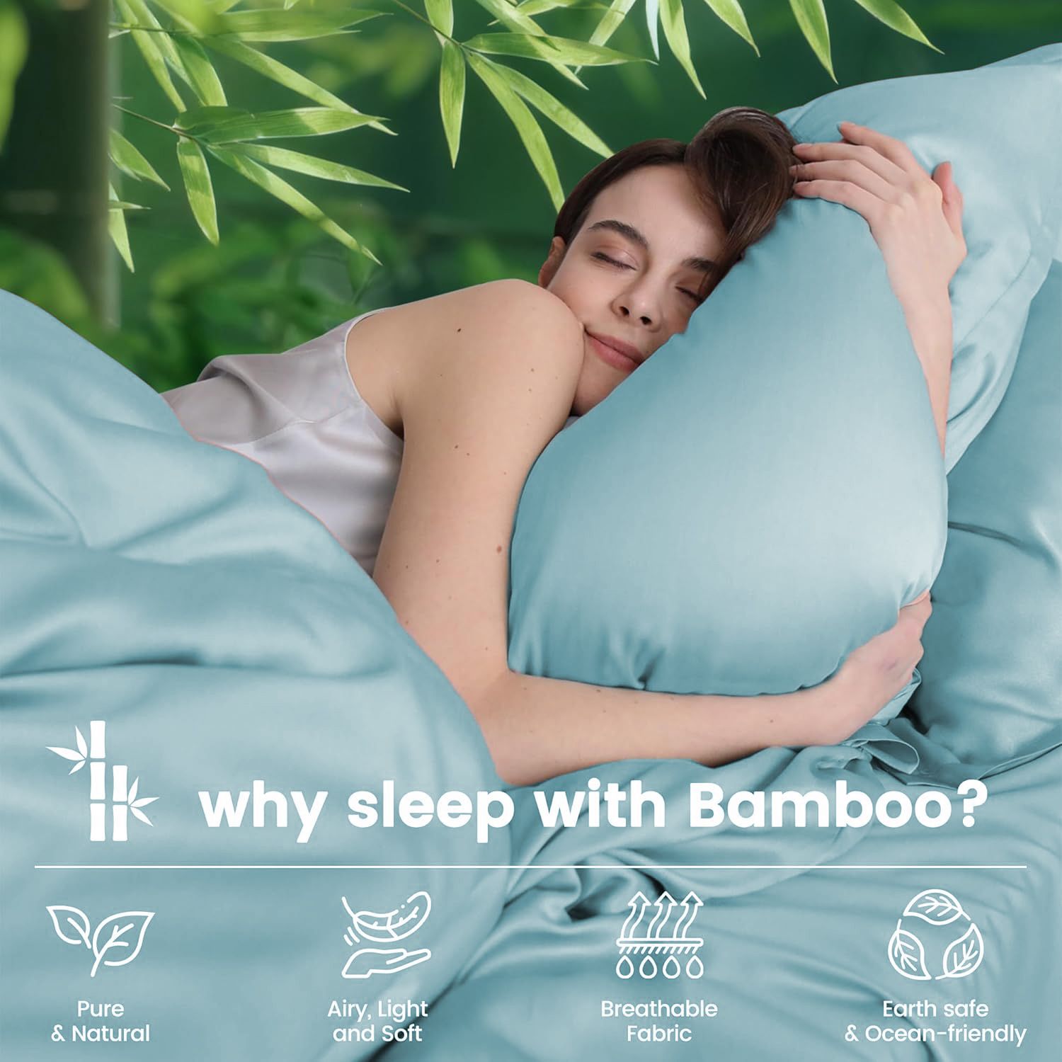 4 Piece Ultra Soft Bamboo Breathable Sheet Set -Hotel 2000TC Breathable Bed Sheets Set with 37 Centimetre Deep Pocket-Breathable Sheets for Hot Sleepers(Sky — image 5