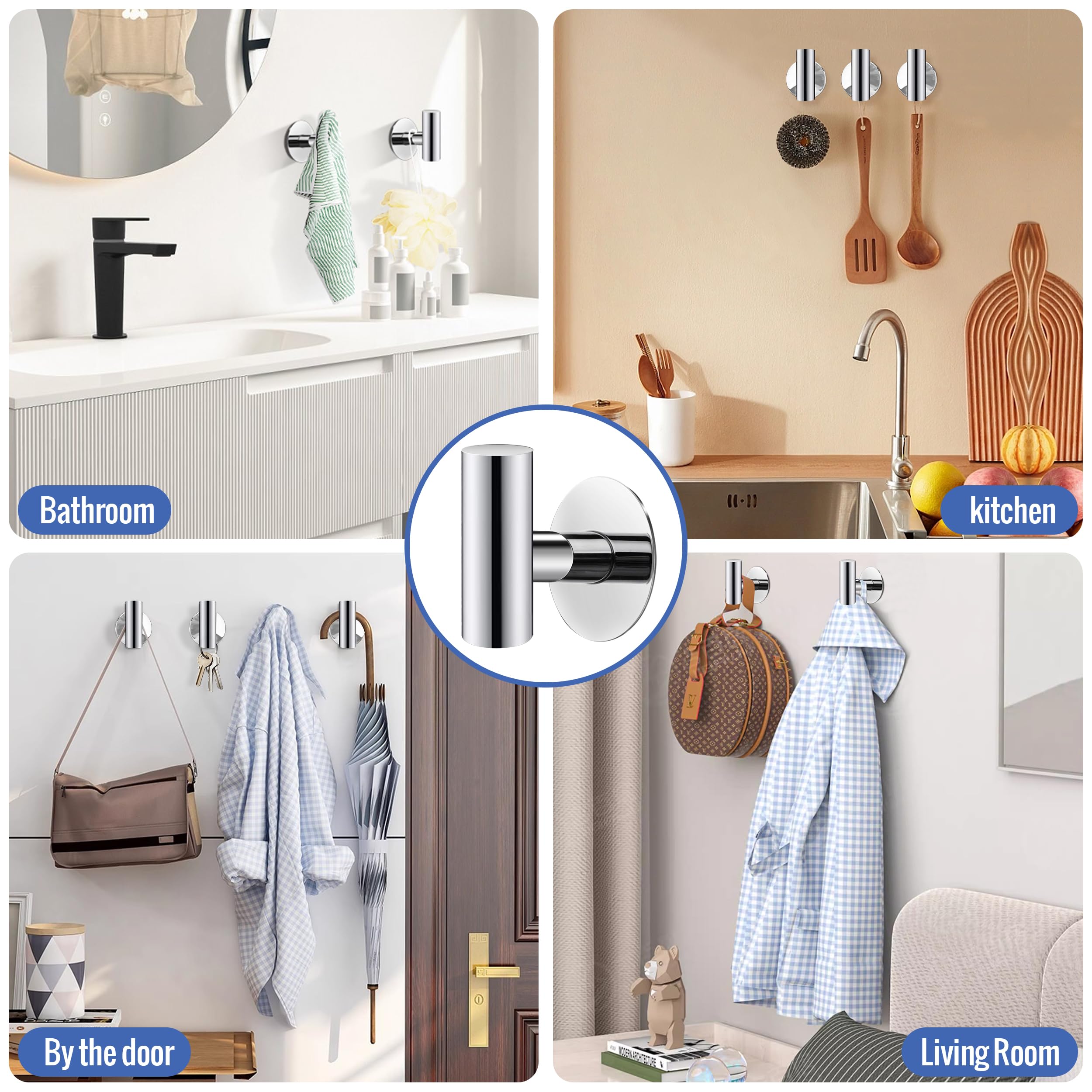 2 Pcs Wall Mount Self Adhesive Bathroom Towel Hooks Holder Cloth Hanger Hook Door Hanger Poliched Chrome โ image 4