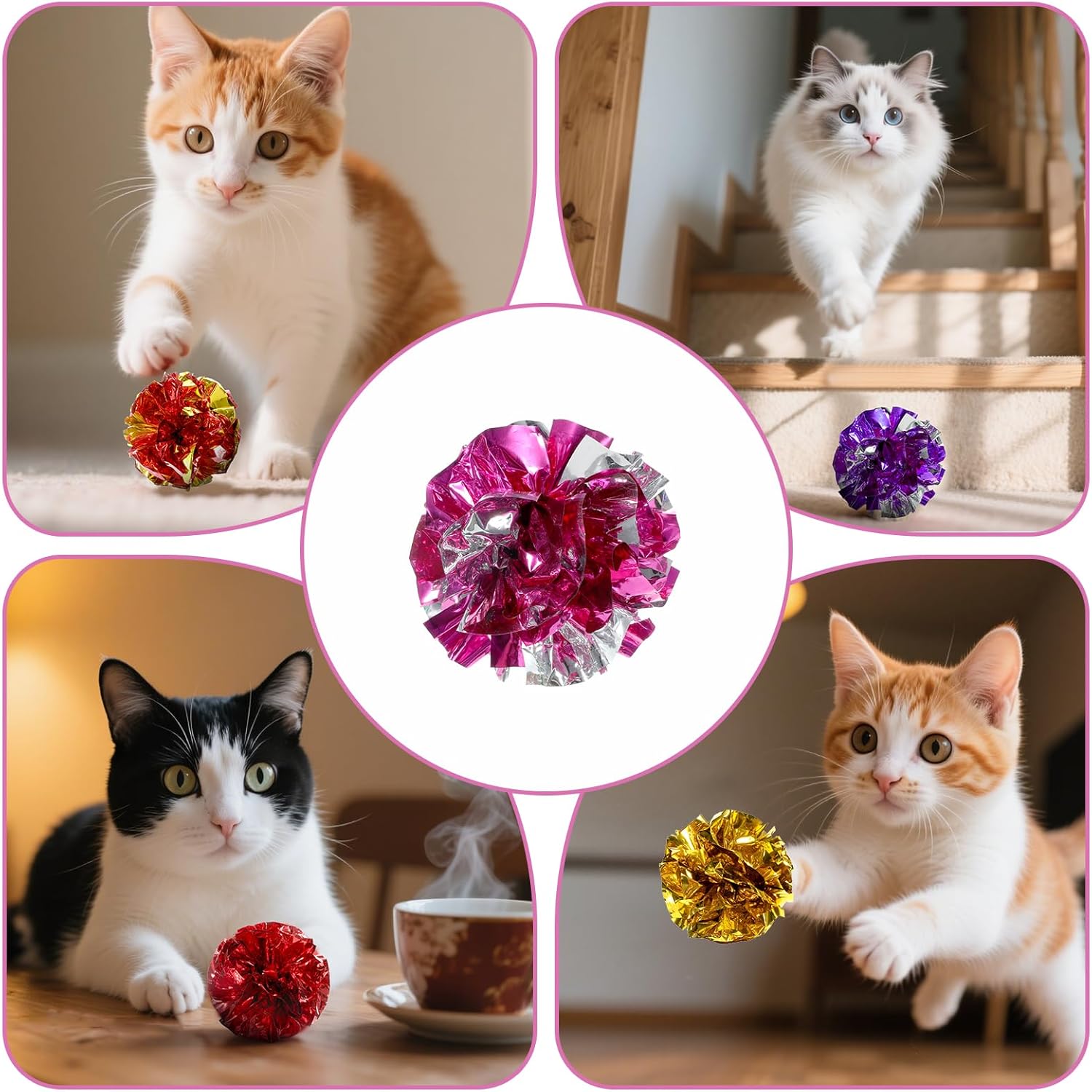 Vin Beauty 30 Pcs Cat Crinkle Balls Toy 2.36 Inch Interactive Crinkle Balls for Cats, Colorful Chew and Chase Training Activity Cat Toys for Indoor Kittens to โ image 5