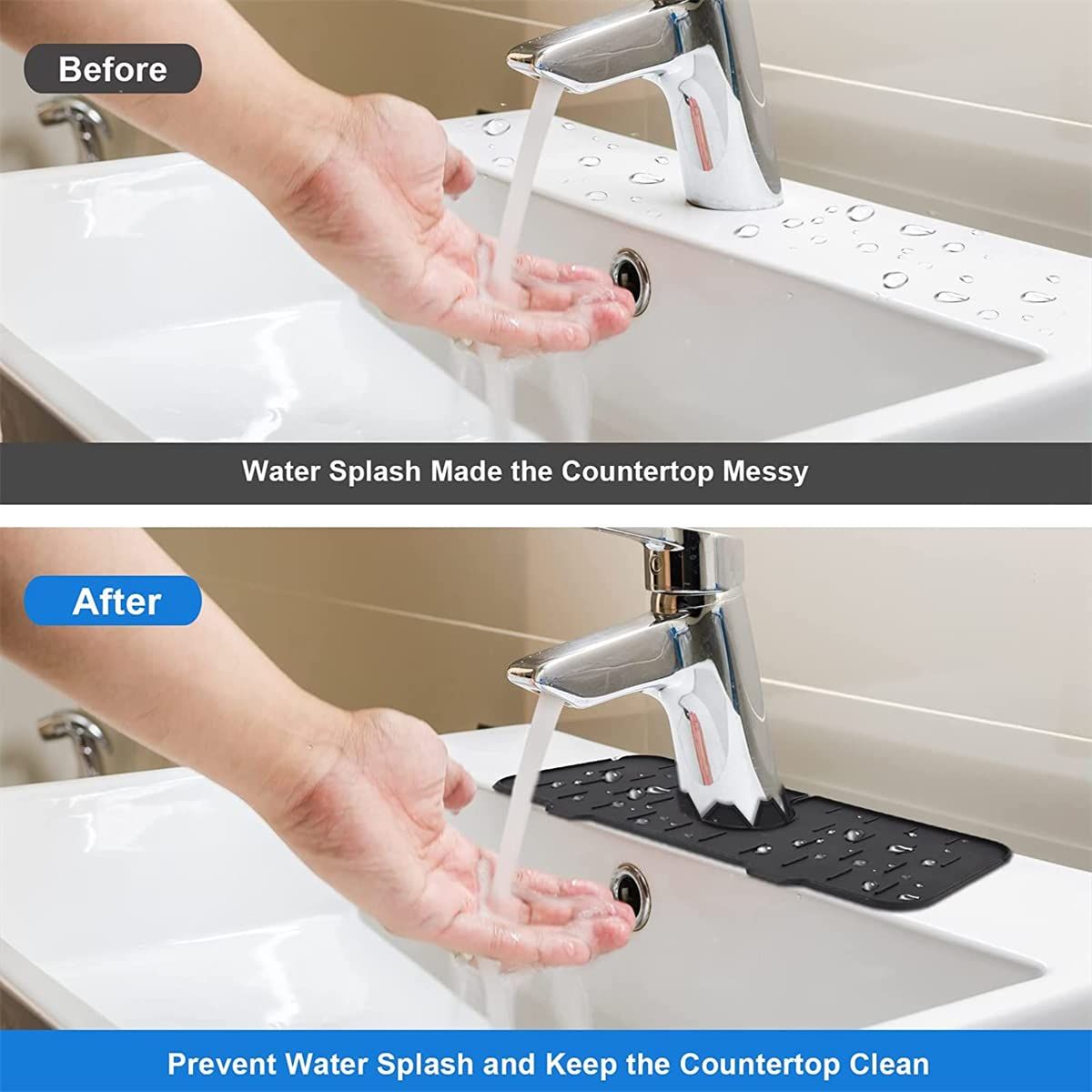 Kitchen Faucet Sink Splash Guard, Silicone Faucet Water Catcher Mat โ Sink Draining Pad Behind Faucet, (Black) โ image 4