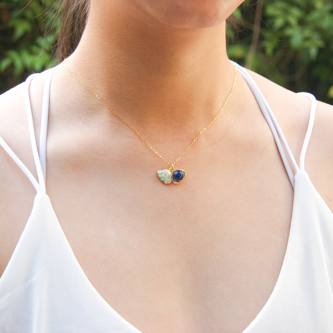 Gift Box - Aroma Necklace 925 Silver, Gold coated - Green Shell Ocean Depth (Dark Blue) + Purify Oil Blend โ image 3
