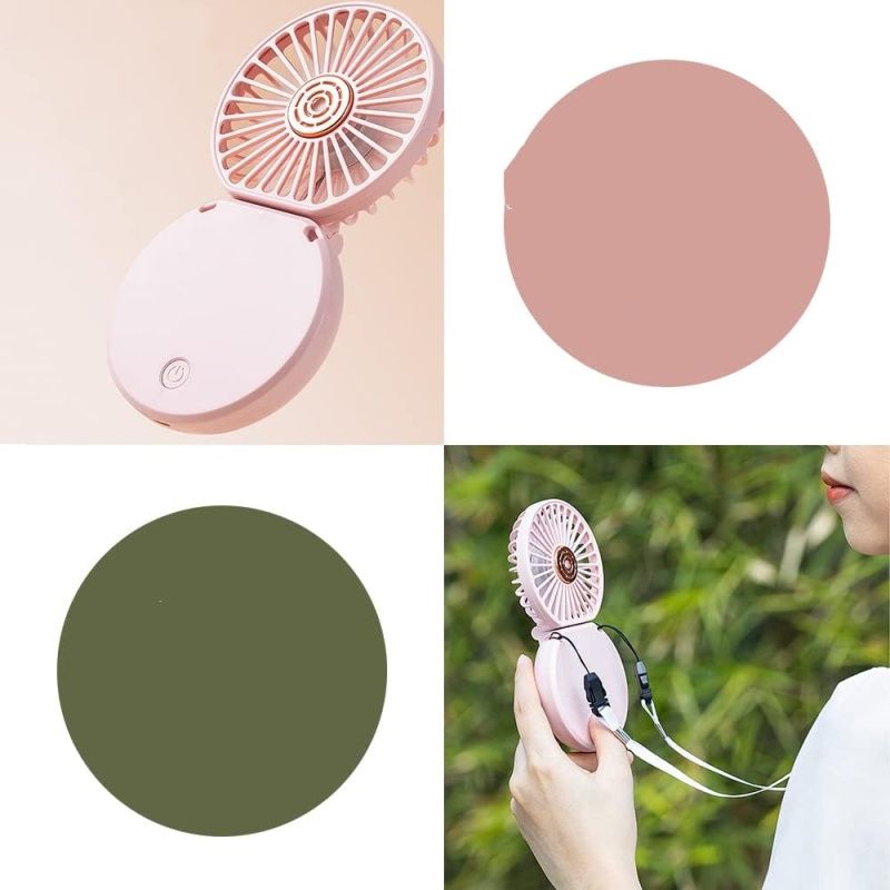 Handheld Fan, Portable Neck Fan, Folding fan, Attachment function 3 Speed Fan USB Rechargeable Fan Cute Design (Deep blue)