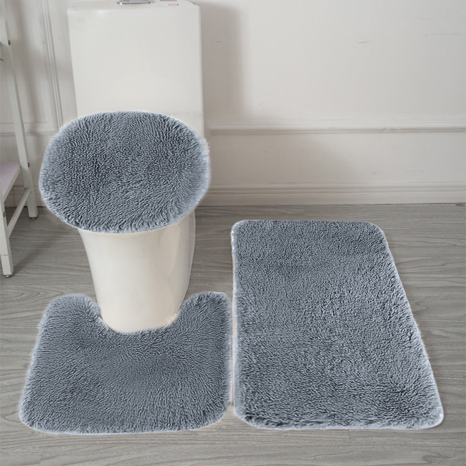 Bathroom Rugs Sets, Non-Slip Bath Mat Set 3 Piece, Soft Comfortable Washable Bathroom Mat Set, Quicker Dry Bathroom Rug with Toilet Rug Dark Gray