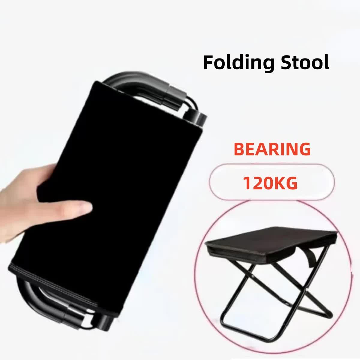Black Outdoor Folding Stool with Carrying Handle - Portable Camping Seat, Fishing Chair, Collapsible Zipper Stool for Outdoors, Queueing, and More — image 3