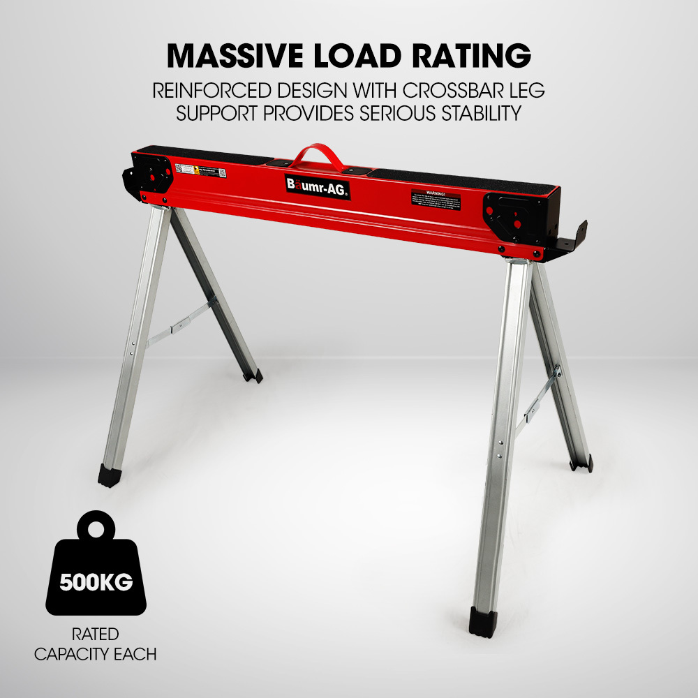 Baumr-AG 2 x Steel Saw Horse, 1000kg Capacity Folding Adjustable Sawhorses, 2x4 Support Arms โ image 6
