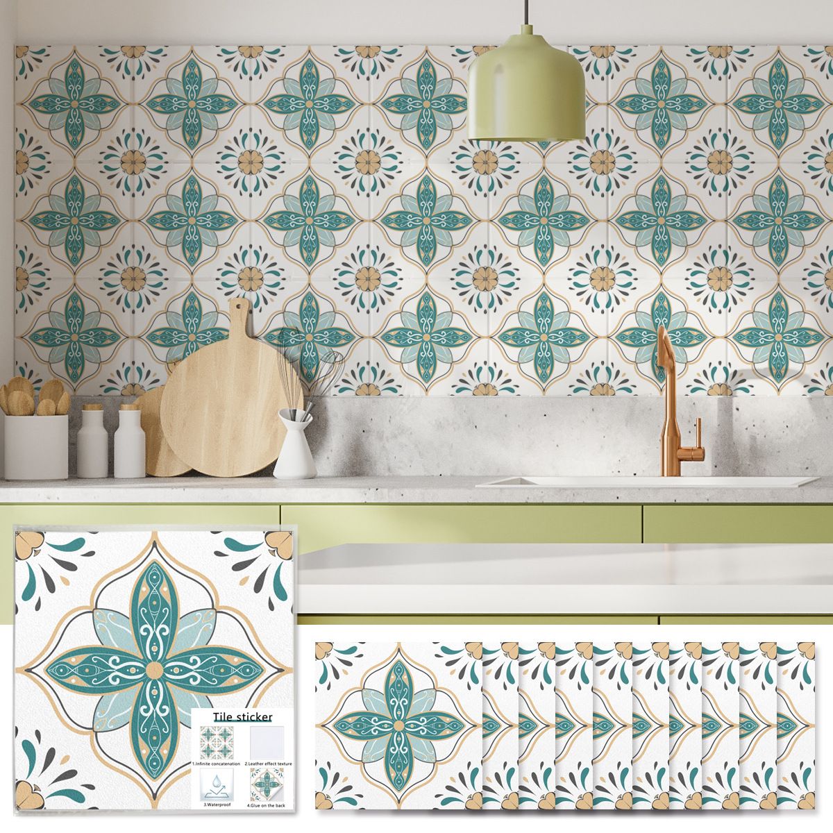 30Pcs(4"X4") Vintage Mandala Style Stair Step Decals, Flowers Ceramic Tile Wall Stickers for Kitchen Bathroom Staircase Decor — image 3