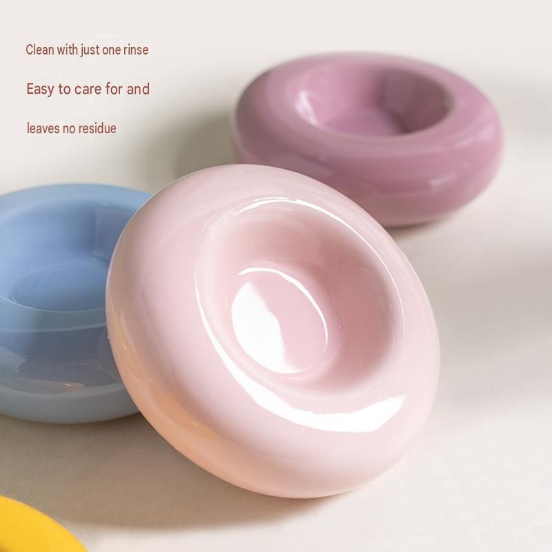 Pink Ceramic Pet Donut Bowl - 50ml Food Dish for Cats and Small Dogs - Non Slip Base, Easy Clean Glaze, Compact Snack Feeder, Pastel Colours, Home — image 5