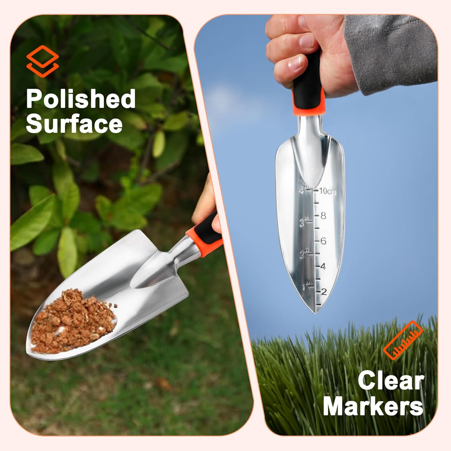 Garden Shovel Trowel Garden Tool Set, 2 Pack Heavy Duty Gardening Tools Set Include Wide Garden Trowel, Hand Shovel with Measurement Mark, Small Shovels for โ image 5