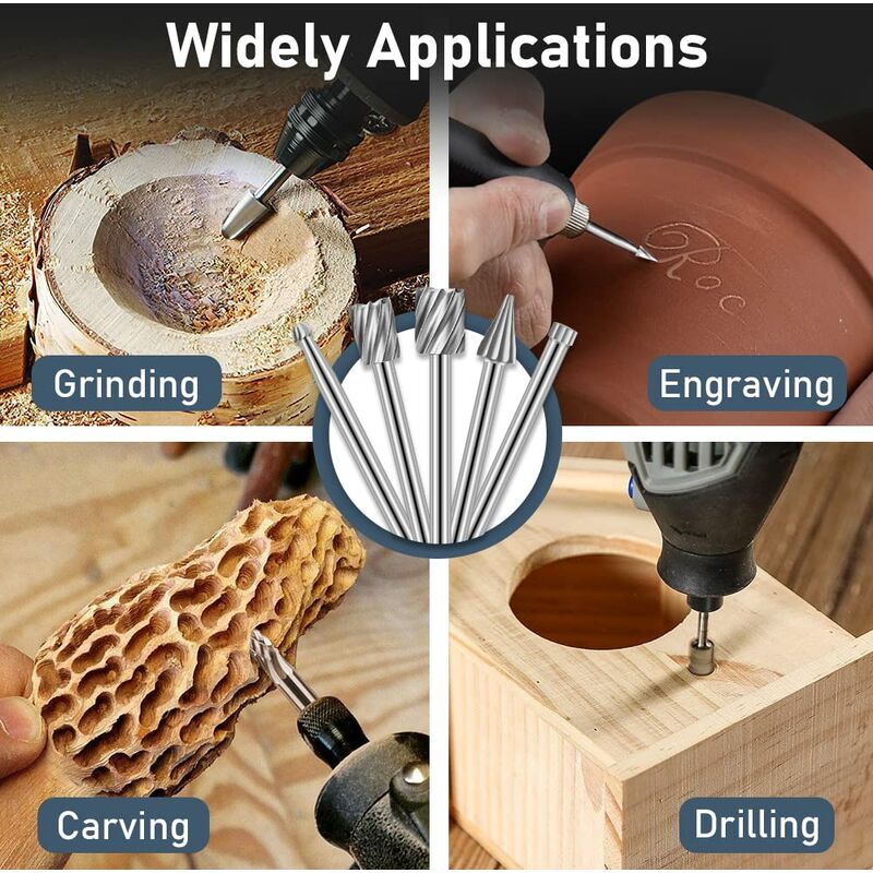 20 pcs ROtary Burr Set, High Speed Steel Carving Tool With 3Mm Grinding Head For Woodworking Carving Engraving Drilling — image 3