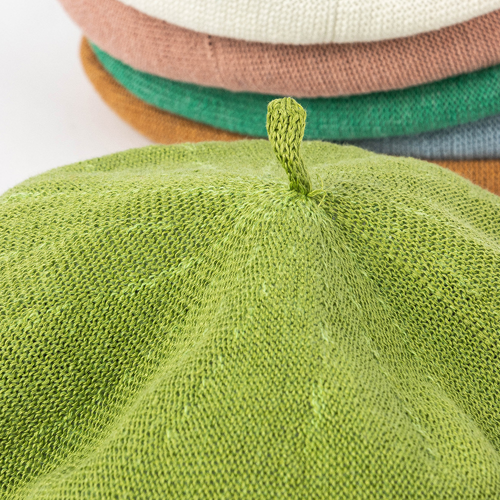 Olive green Linen Knit Beret - Classic Soft and Stylish Headwear — image 5