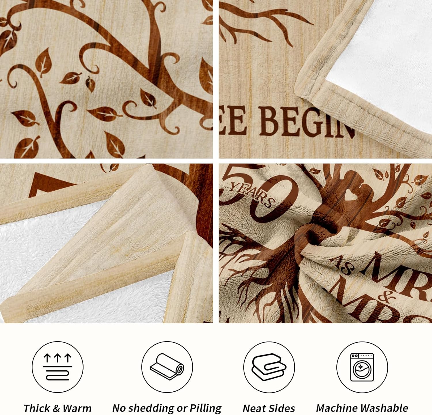 Happy 50th Anniversary Wedding Gifts, Flannel Soft Blanket Decor, Golden 50th Anniversary Romantic Gifts for Couple Parents, 50 Year Wedding Anniversary — image 4
