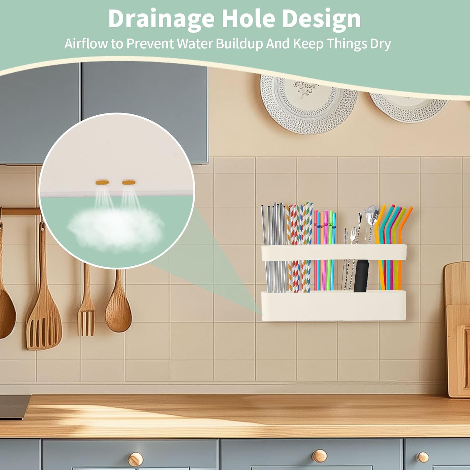 9.6'' Large Silicone Straw Holder for Cabinet Door, Space-Saving Straw Organizer Container with Adhesive Tape, Stylish Kitchen Organizers and Storage — image 4