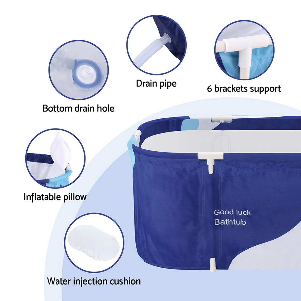 Weisshorn Foldable Bathtub PVC Spa Bucket Inflatable Cushion 114x62cm Navy Blue โ image 5