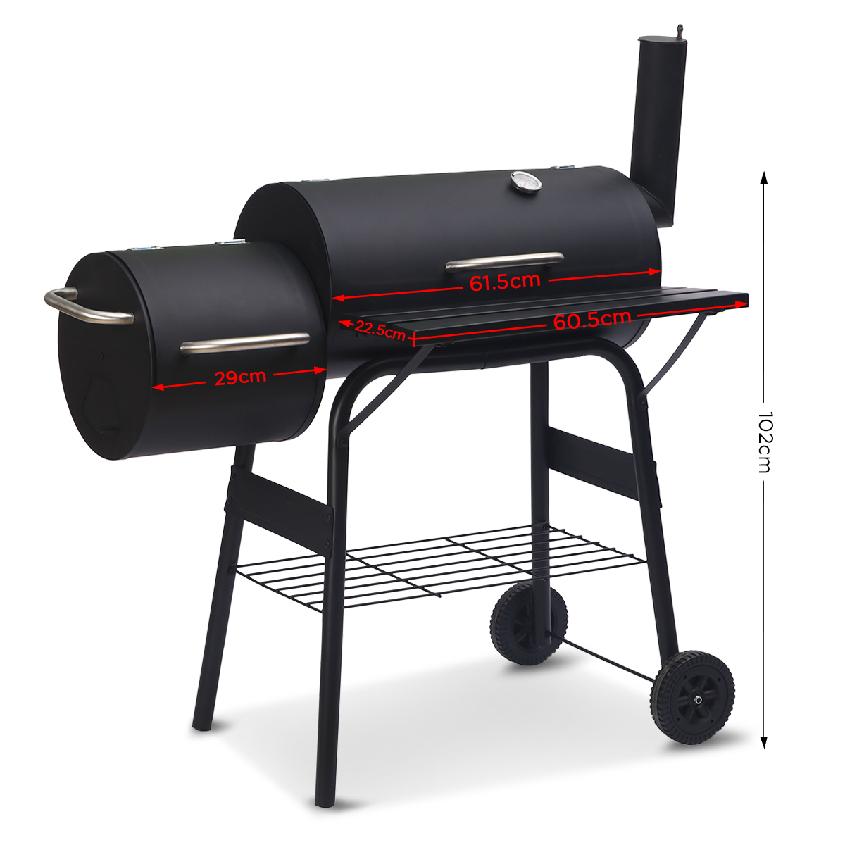 Wallaroo 2-in-1 Heavy Duty Steel Offset Charcoal Smoker & Outdoor BBQ Barbecue Grill with Wheels โ image 6