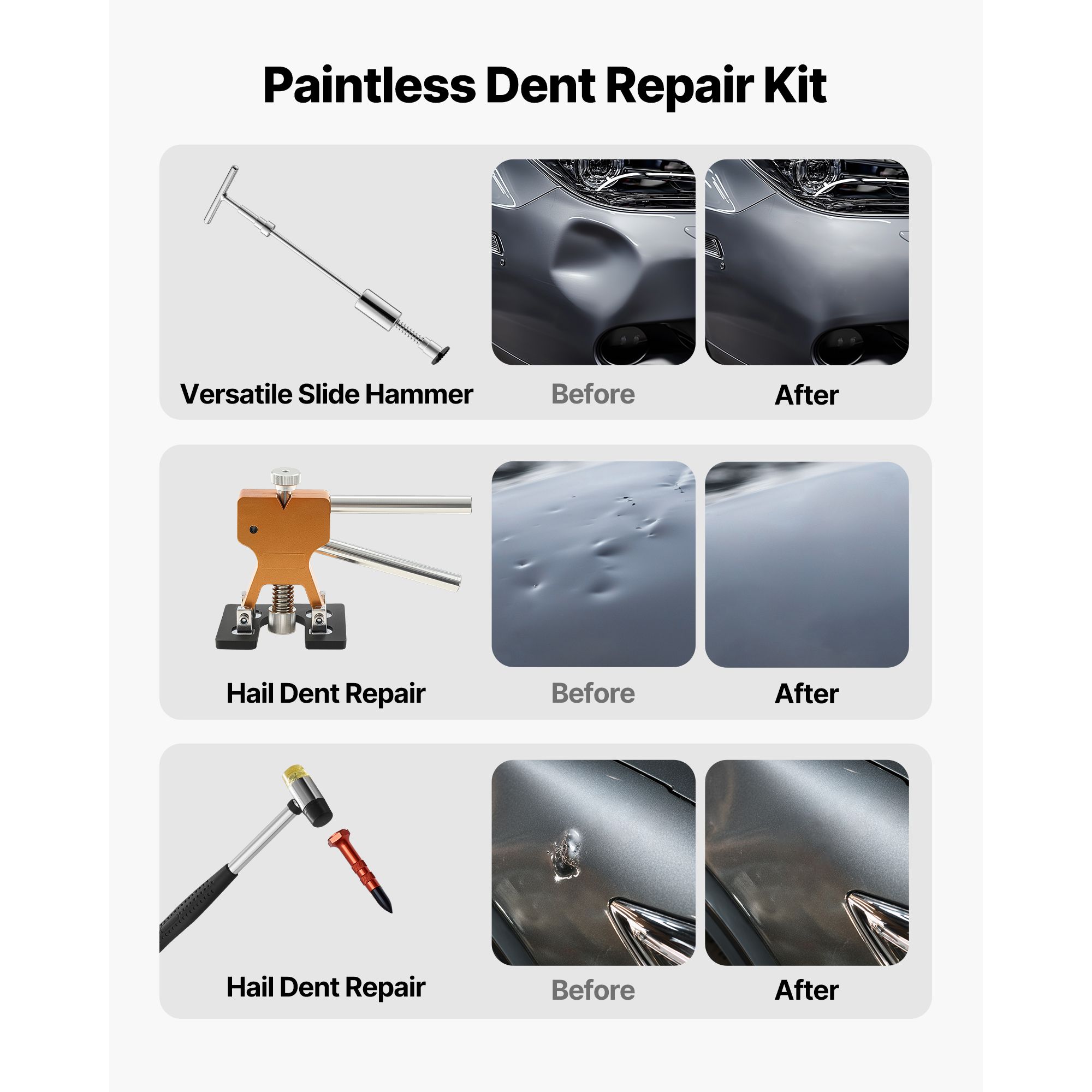 Dent Puller Kit, 61 PCS Paintless Dent Removal Kit with Golden Lifter, Slide Hammer T-Bar, Glue Gun, Auto Body Hail Damage Repair Remover Tools for Car โ image 2