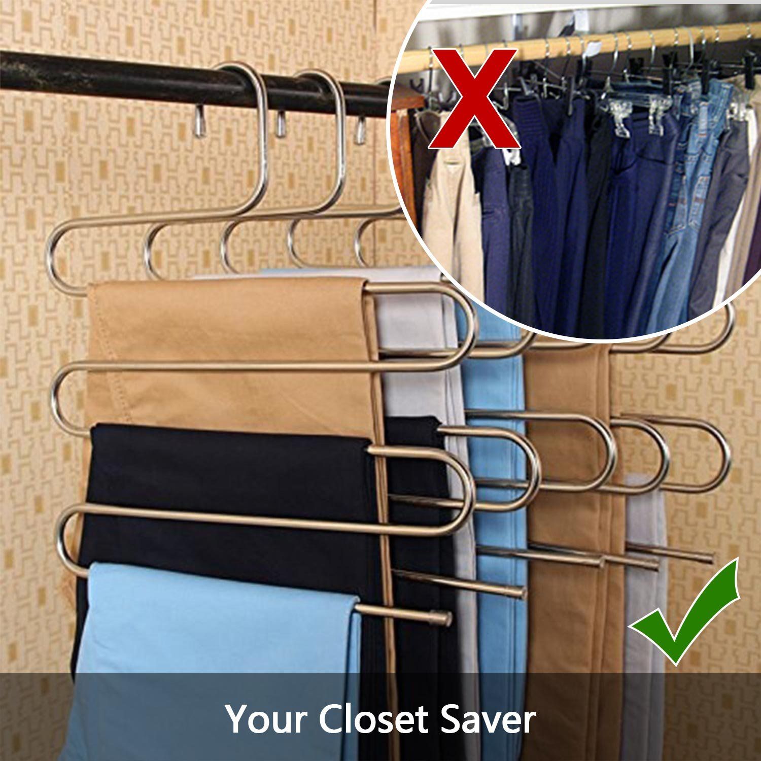 Pants Hangers Non-Slip S-Shape Trousers Hangers Stainless Steel Clothes Hangers Closet Storage Organizer for Pants (6 Pack ) โ image 5