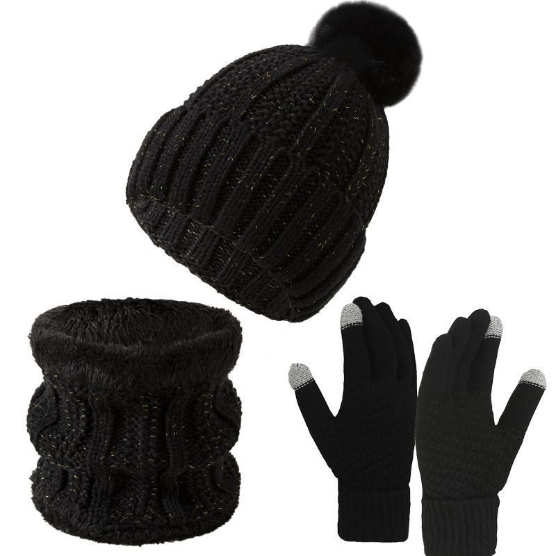 Thoughtful Ski Trip Gift Fleece Lined Thick Knit Hat 3 Pack Black, Warm Cold Weather Outdoor Snow Accessory — image 2