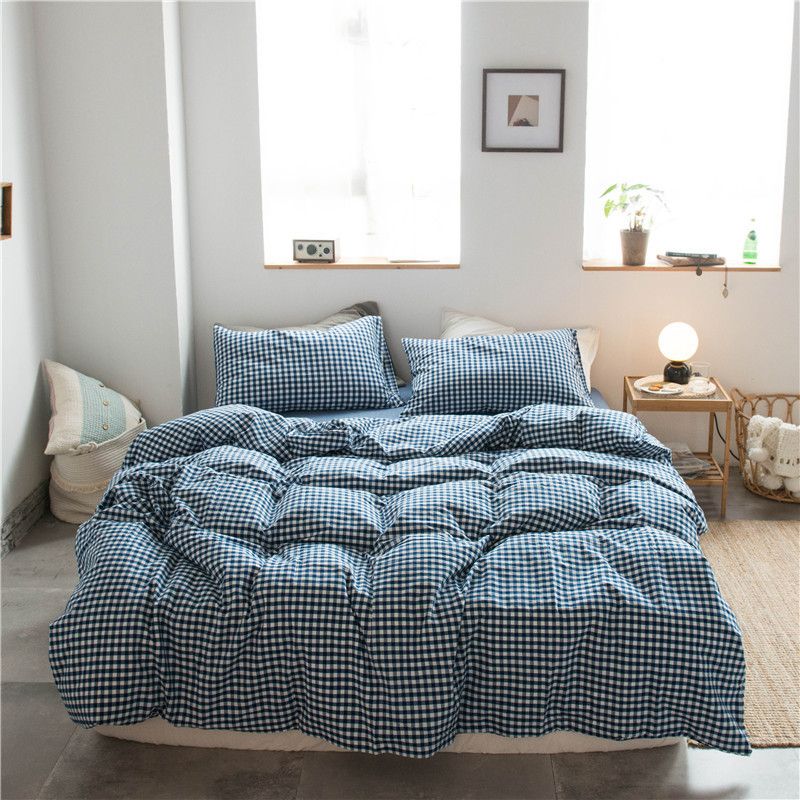 Cotton 4 Piece Set Modern Minimalist White Bed sheet kit_1.2m bed-quilt cover 150 × 200 (3-piece set)
