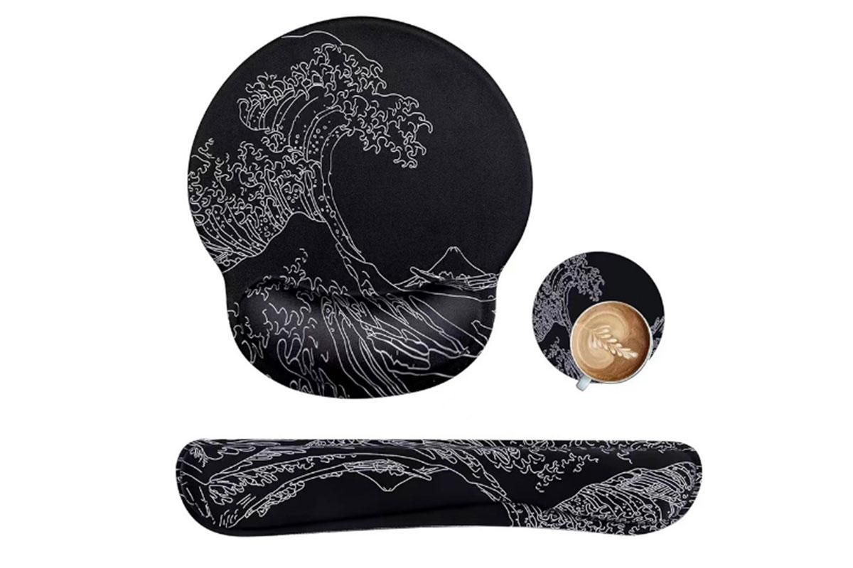Keyboard and Mouse Wrist Rest Pad Set With Coaster Memory Foam Ergonomic Wrist Support