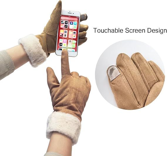 Women Winter Warm Touchscreen Gloves Thermal Fleece Lined Mittens Outdoor Suede Gloves — image 4