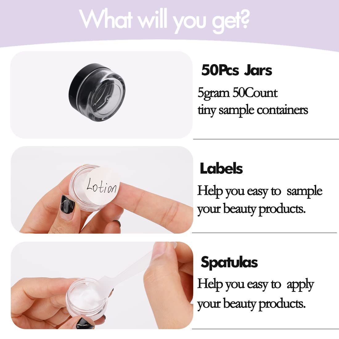 50 Count 5ML Sample Jars, Empty Cosmetic Containers with Lids, Small Makeup Travel Containers for Glitter, Lotion, Cream β image 4