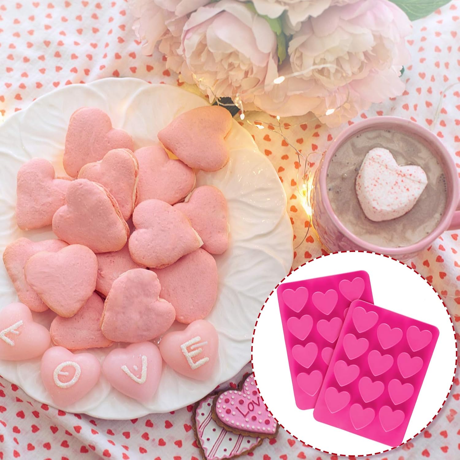 4 Pieces Heart Shaped Silicone Molds Valentine‘s Day Candy Mould Love Chocolate Molds for Valentine Heart Chocolate Candy Ice Cube Soap Cake Decoration — image 5