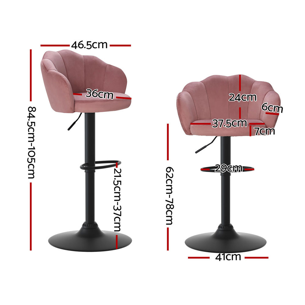 Artiss 4x Bar Stools Gas Lift Velvet Pink — image 2
