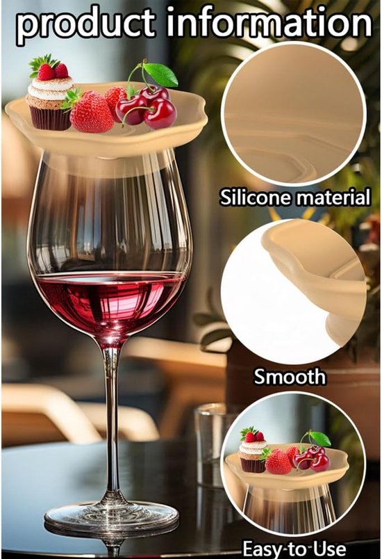 Wine Glass and Snack Tray - 4 Pieces - Draining Silicone Wine Glass and Snack Tray - Non-Slip Lid Coaster - Suitable for appetizers, desserts, family — image 6